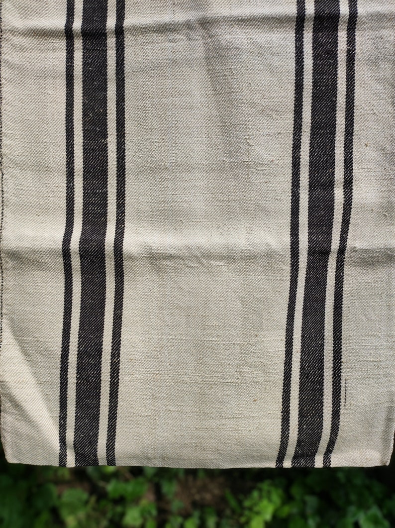 Black stripe grain sack, antique European feedsack fabric A007 image 5