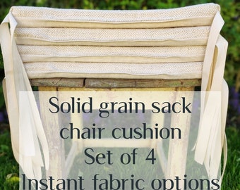 SOLID grain sack foam chair cushion set, plain feedsack chair seat pad, natural foam cushion made to order