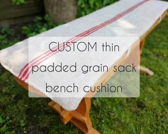 Custom padded grain sack bench cushion, simple feedsack picnic table seat pad, primitive bench pad made to order
