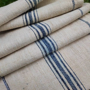 Tecido de saco de grão azul com sangramento, saco de alimentação com marcações, decoração primitiva, linho de costura diy (PGS006)