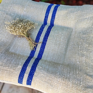 Blue Grain Sack Chair Cushion 14x16 or 16x16", Rectangular Square Feedsack Chair Pad