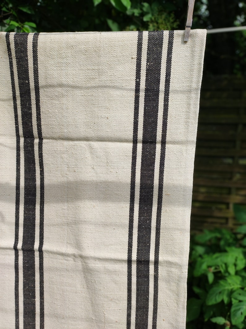 Black stripe grain sack, antique European feedsack fabric A007 image 4