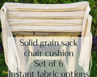 PLAIN grain sack foam chair cushion set, solid feedsack dining chair seat pad, natural linen cushion made to order