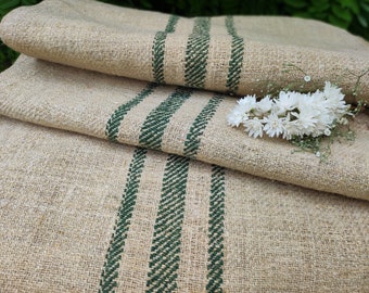Green grain sack fabric, Hungarian antique farmhouse feedsack, primitive decor upholstery fabric, homespun grain cloth (A001)