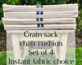 BLACK grain sack chair cushion, square feedsack chair seat pad made to order