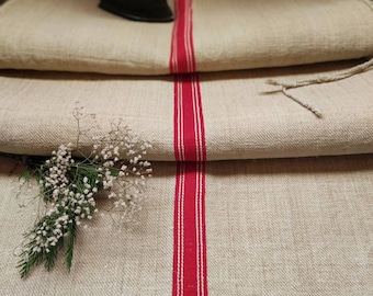 Hungarian grain sack, European Striped Table linen Fabric, Primitive Hemp Feedsack, Valentine Christmas farmhouse linen (GS099)