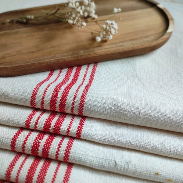 Red Hungarian grain sack fabric for farmhouse pillows, placemats, tablecloths or decoration