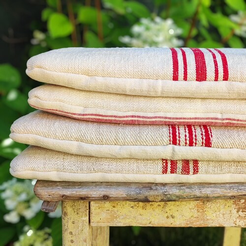 Coussin de tabouret rembourré Grain Sack : oreiller vintage en lin