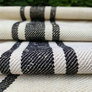 Black stripe grain sack, antique European feedsack fabric A007 image 2