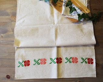 Linen Dish Towel set, Farmhouse dishcloth, Primitive Red Floral Tea Towel, Rustic Kitchen Linen, Zero waste Dishcloth (KT073)