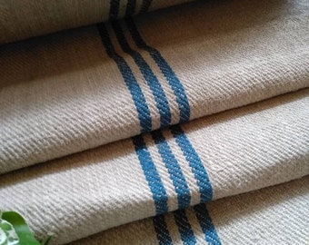 4.3y Blue Heavy Farmhouse Stair runner, Vintage Pure Hemp Fabric Bolt, European Homespun Linen Roll, Something blue for wedding (GR052)