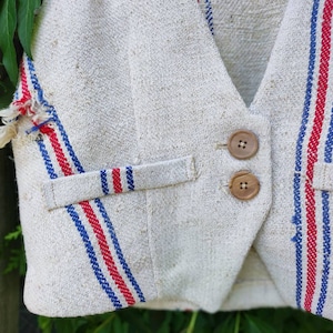 Antique grain sack top womens waistcoat, sustainable clothing vest for women, cottagecore  garment