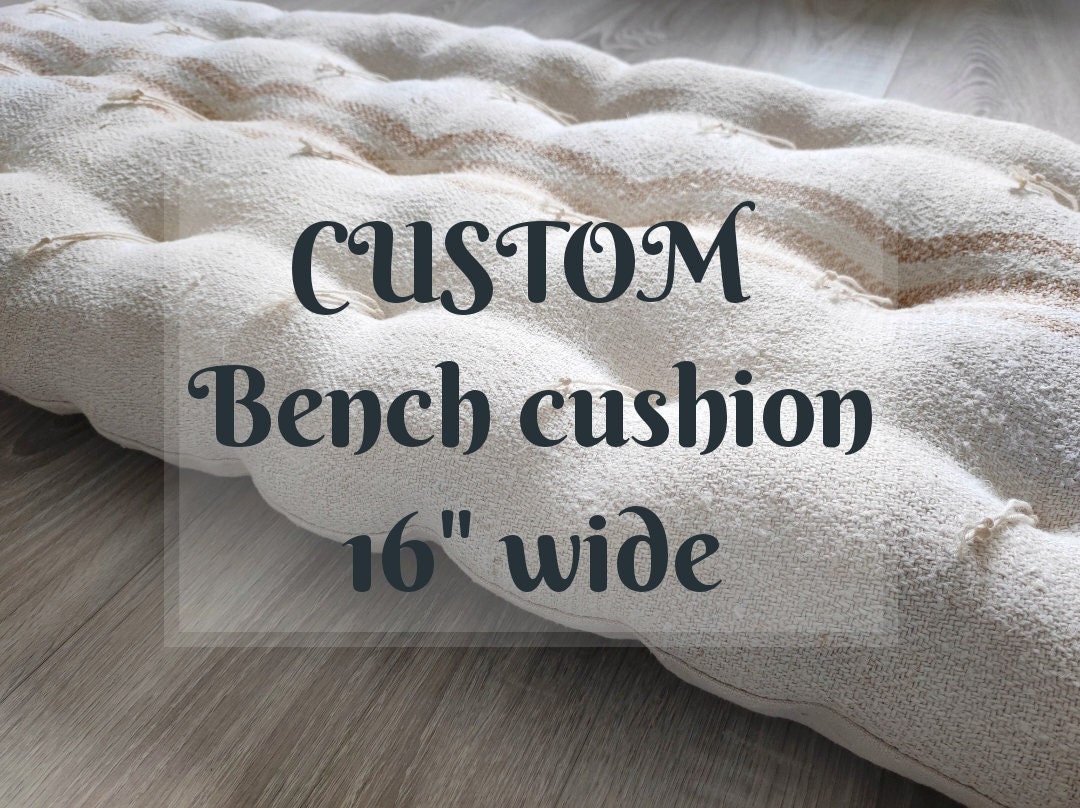 Custom Farmhouse Bench Cushion, Grain Sack French Tufted Pillow, Natural Primitive Decor for
