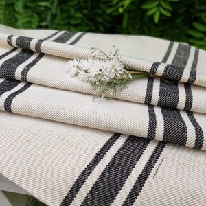 Black stripe grain sack, antique European feedsack fabric A007 image 9