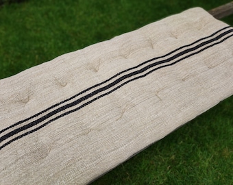 Custom grain sack bench cushion, washable padded feedsack picnic table seat pad, 2&quot; high natural bench pad made to order