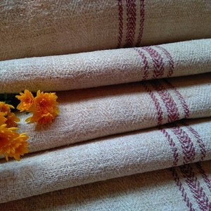 Heavy Hemp Natural Staircase Runner Fabric, Heavy Weight Burgundy Grain Sack for stairs, Fall Farmhouse style upholstery fabric (GR032)