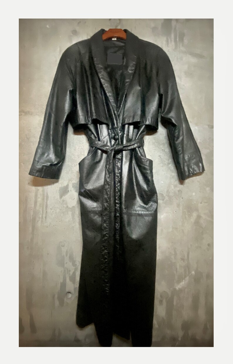 80s Long Leather Coat L