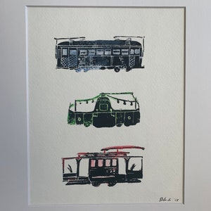 Hand Printed Trolleys with Watercolor
