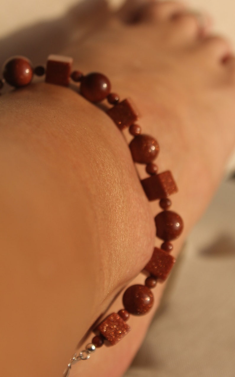 Goldstone Cube and Sphere Anklet