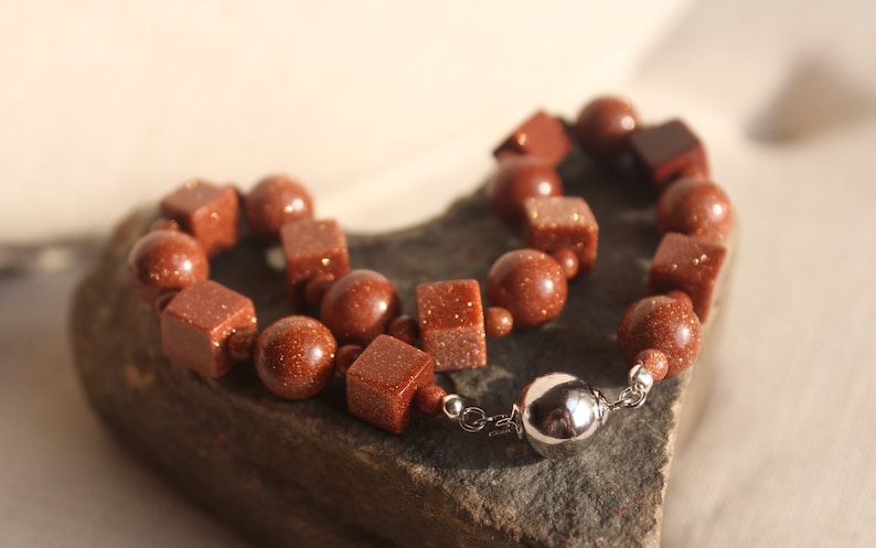 Goldstone Cube and Sphere Anklet