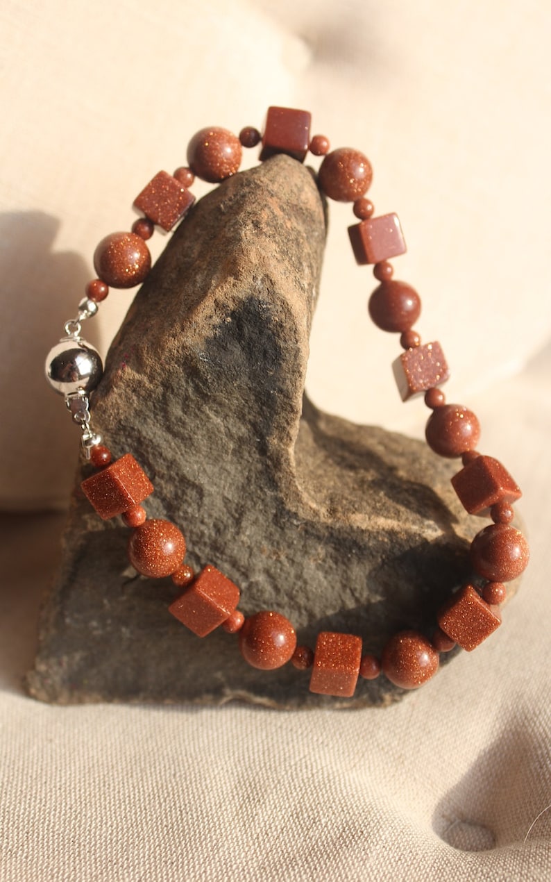 Goldstone Cube and Sphere Anklet