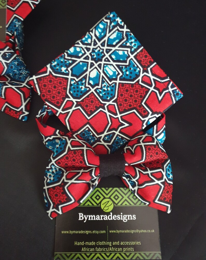 African fabric Handmade Father /& Son bow ties and pocket squares African print.