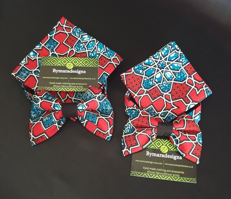 African fabric Handmade Father /& Son bow ties and pocket squares African print.
