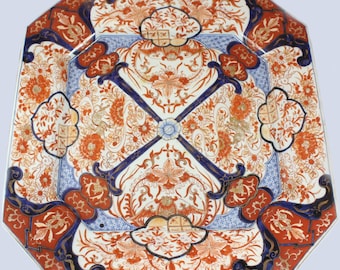 Japanese Edo Akae Imari Porcelain Charger 15.5” Square Dish Arita c. 1860