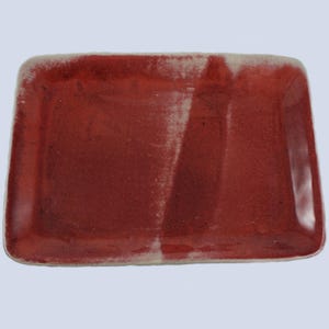 Oxblood Sang De Boeuf Glazed Pottery Tray 12” Rectangular Studio Made Signed