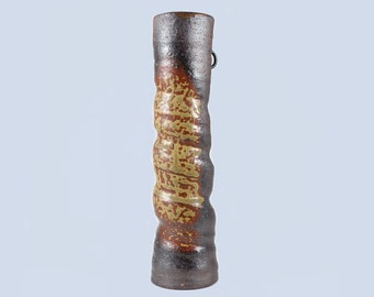 Japanese Kasama Yaki Pottery Cylindrical Hanaire Wall Hanging Vase 7.5” Tokonoma Ikebana c. 1980