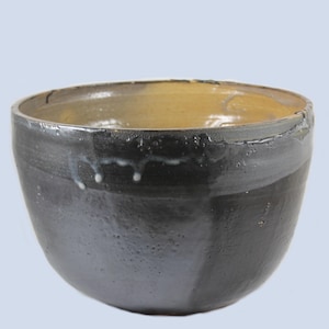 Studio Made Earthenware Bowl Matte Glossy Black 8.5” Signed Perez c. 1969