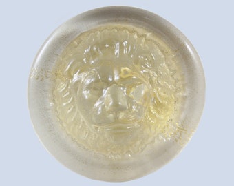 Italian Murano Glass Lion Head Paperweight 3” Gold Aventurine Medallion Talisman