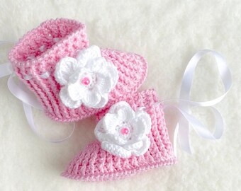 Crochet baby girl booties, Organic cotton