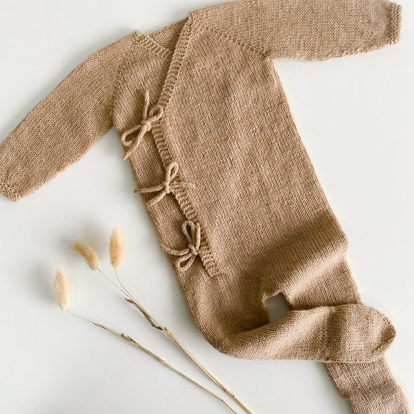 Unisex baby romper/wrap, Knitted romper, Soft wool and cotton blend