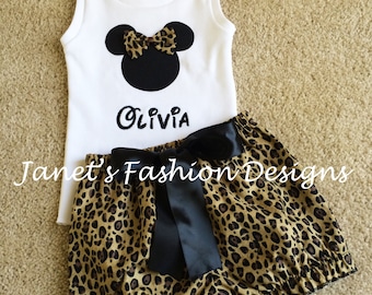 Leopard Minnie Mouse Shorts with White Tank Top Set - Disney Minnie Animal Print Personalized Birthday Girls - Animal Kingdom Outfit Trip