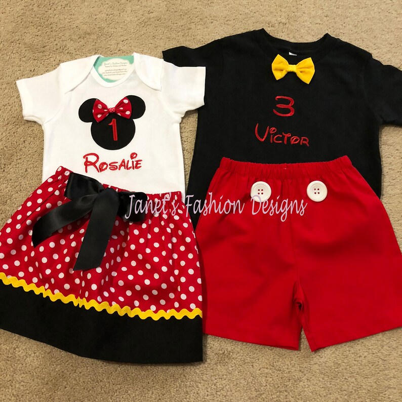 Brother Sister Mickey And Minnie Mouse Set Red Etsy