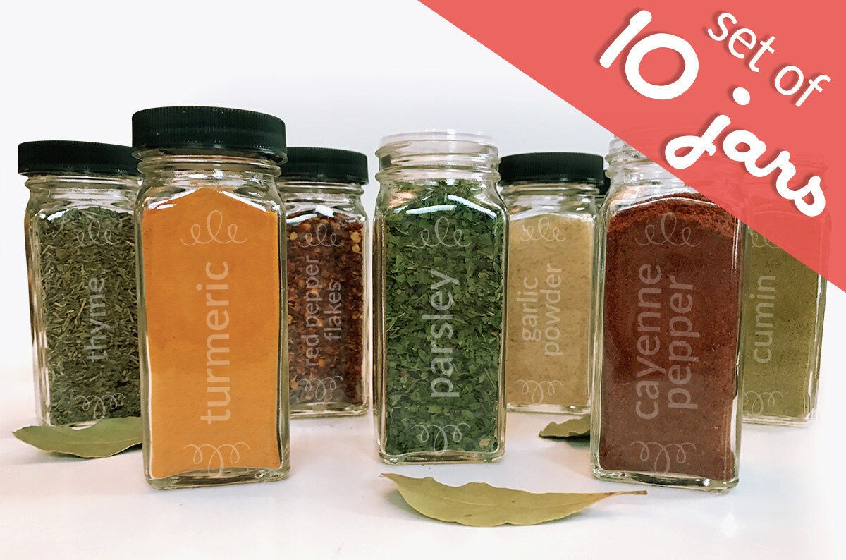 Spice Jars Set of 10 4oz Laser Etched Spice Bottle and Spice Etsy