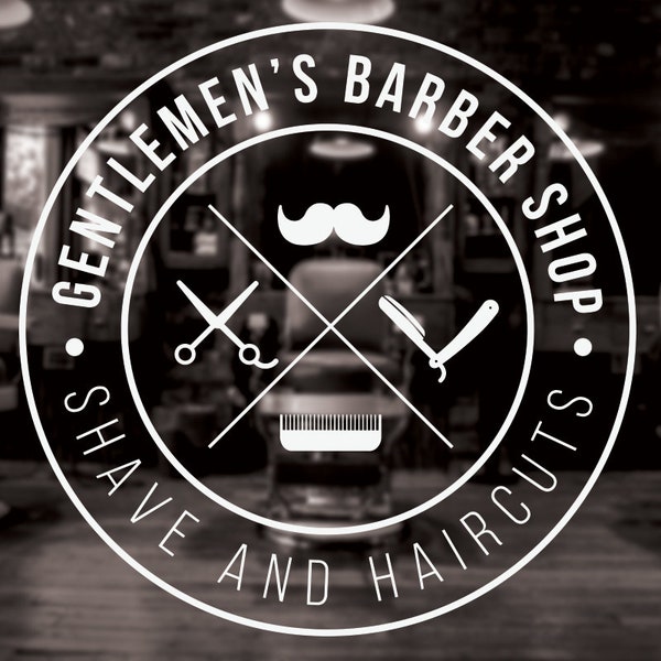 Gentlemen's Barber Shop Vinyl Decal: Hair Cut & Shave Wall Art