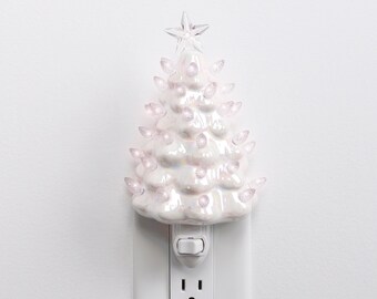 Pearl White Ceramic Christmas Tree Night Light - Plugin Christmas Tree with Lights Lighted Vintage Ceramic Christmas Tree Night Light
