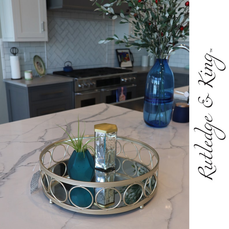 Large Ottoman Trays Silver Mirror Tray Decorative Round Etsy