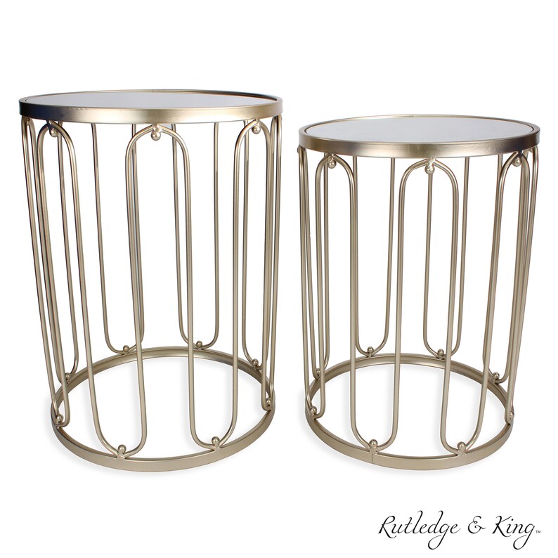 Round End Table Set Gold Tables Mirrored Tops Nesting Accent And Metal Side Braswell