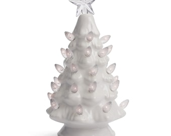 Ceramic Christmas Tree - Tabletop Christmas Tree with Lights - Lighted Vintage Ceramic Tree (Small, White)