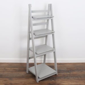 Modern Grey Ladder Shelf - Distressed Bookshelf - Rustic Ladder Bookshelf - Leaning Bookshelf for Rustic Home Decor Folding Driftwood Shelf