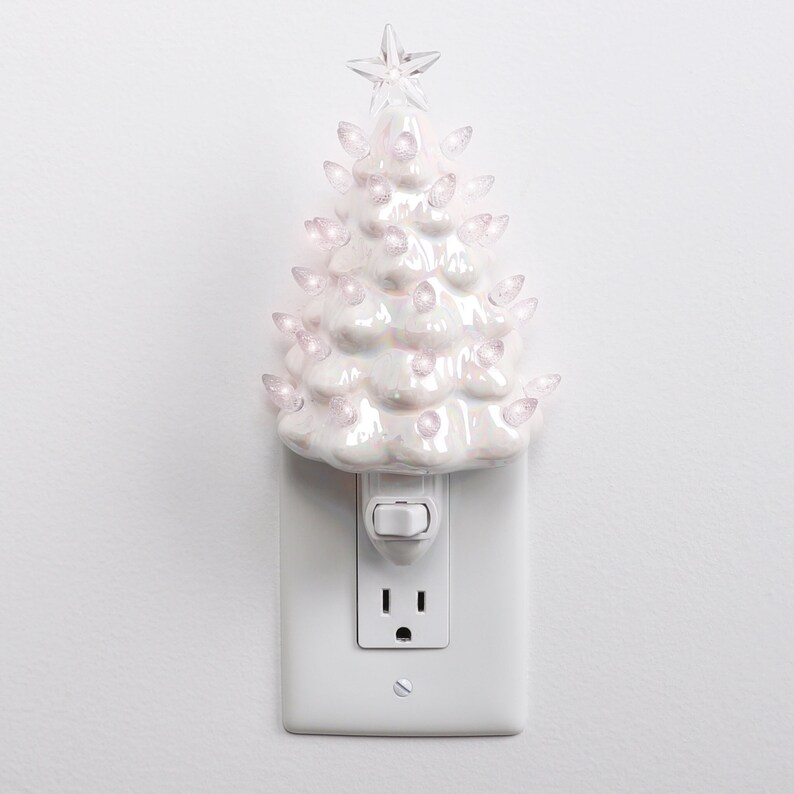 Pearl White Ceramic Christmas Tree Night Light Plugin Etsy