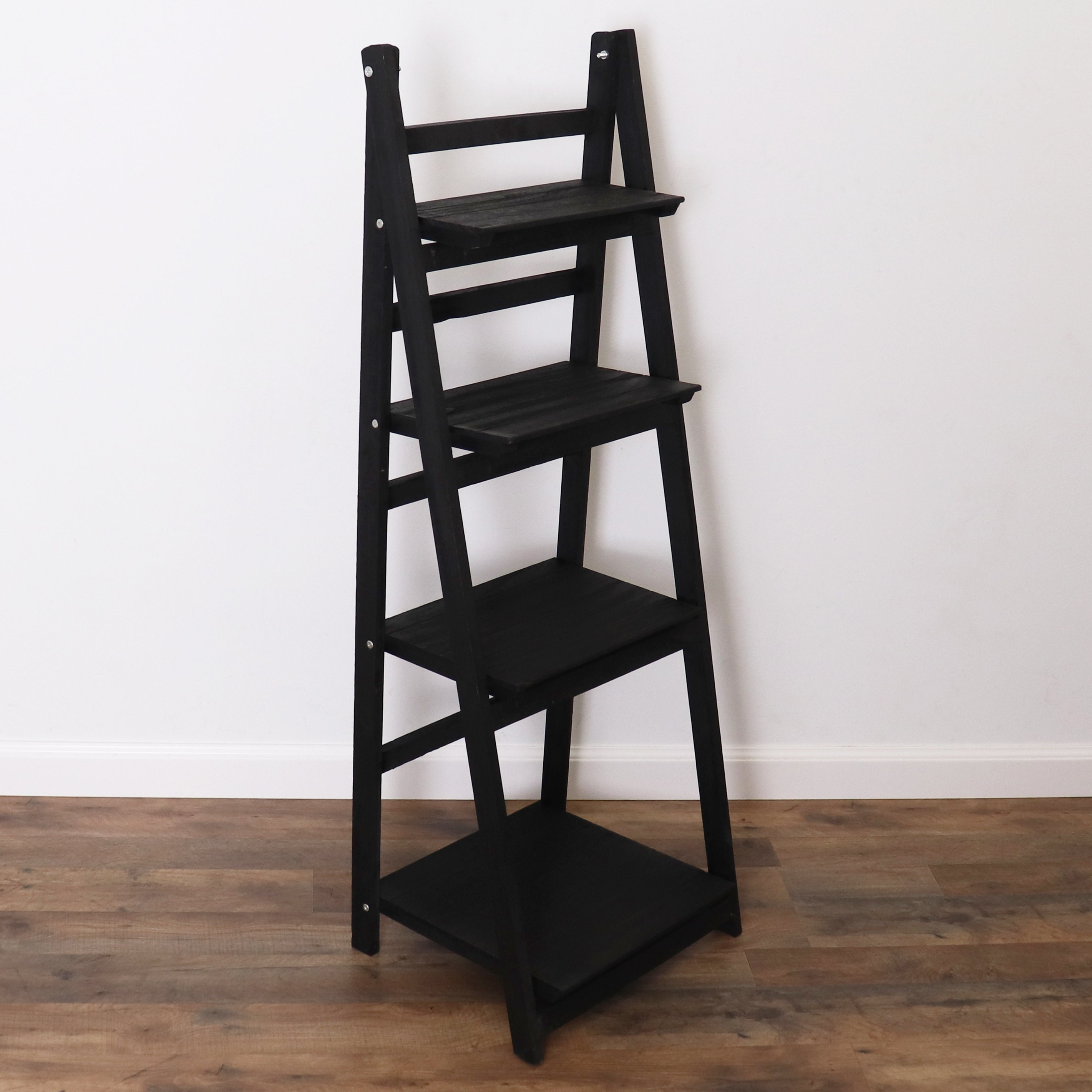Black Leaning Bookshelf Wooden Ladder Bookshelf Folding Bookcase