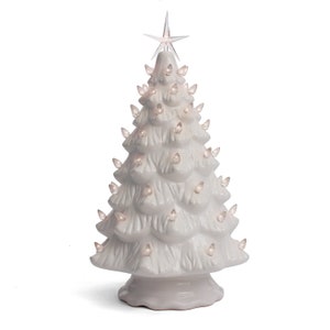 Ceramic Christmas Tree - Tabletop Christmas Tree with Lights - (15.5" Large White Christmas Tree/White Lights)