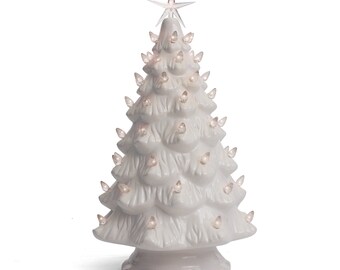 Vintage Ceramic Christmas Tree Pearl White Iridescent Lighted 19 Pink