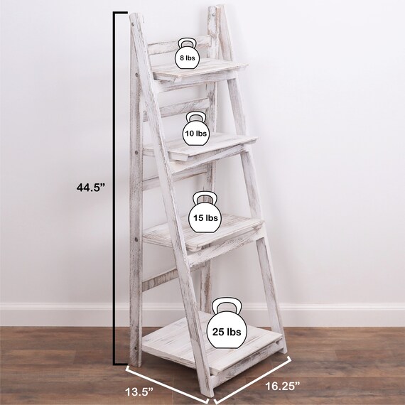 White Ladder Shelf Distressed Bookshelf Rustic Ladder Bookshelf