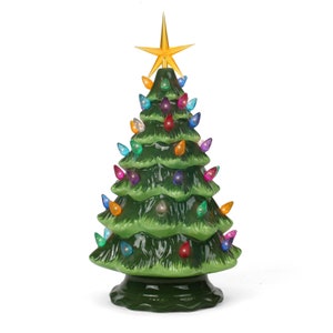 Ceramic Christmas Tree - Tabletop Christmas Tree with Lights - (11.5" Medium Green Christmas Tree/Multicolored Lights)