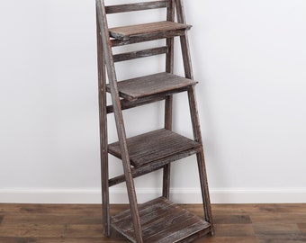 Dark wood ladder shelf deals